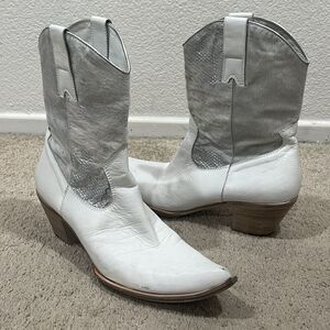 GIANNI BRAVO White Iridescent Calf Hair Cowboy Boots Wedding Eras Tour Size 41